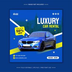 a blue car rental advertise flyer