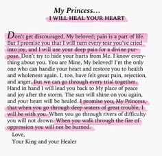 a poem written in pink and black with the words,'my princess will heal your heart