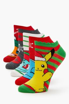 five pairs of pokemon socks with pikachu on them