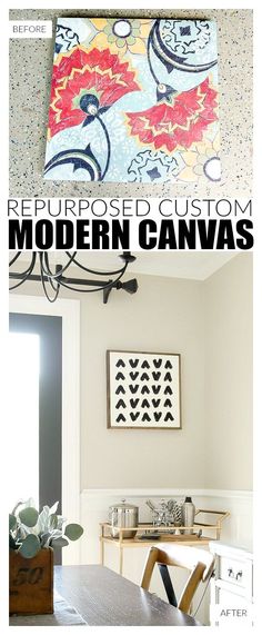 a dining room table and chairs with the words repurposed custom modern canvass above it