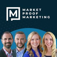 three people standing in front of the market proof marketing logo