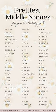 the greatest middle names in english and spanish on a sheet of paper with daisies