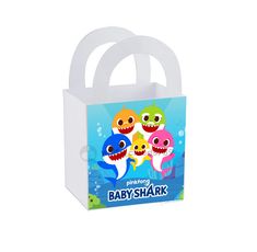 an image of baby shark gift bag with handle for children's birthday or party