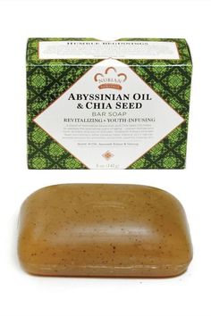 $6.00 - This Abyssinian Oil & Chia Seed Soap is a blend of restorative Abyssinian and Chia Seed Oils addresses the premature signs of aging — the appearance of uneven texture and tone, dullness and loss of firmness. Amaranth Extract provides deep nourishment while Ginseng encourages smoother, revitalized and youthful looking skin. #abyssinianoilbenefits #chiaseedsoap #abyssinianoilandchiaseedsoap #antiaging #skinsmootheningsoaps #beautysoap #bathroomessential #beautyessential #skincare Chia Seed Bars, Abyssinian Oil, Nubian Heritage, Seed Oils