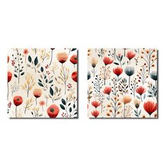 two canvases with flowers on them, one is white and the other is red