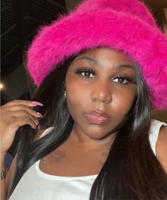 Hot pink Fur bucket hat Trendy Pink Bucket Hat For Winter, Pink Wide Brim Hat For Winter, Pink Short Brim Winter Hat, Pink Winter Hat With Short Brim, Pink Winter Bucket Hat, Pink Winter Bucket Mini Hat, Casual Faux Fur Beanie, Trendy Pink Wide Brim Hat, Pink Bucket Hat For Winter