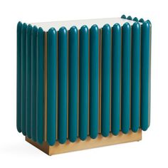 a blue and gold radiator is shown on a white background, with the top section