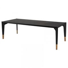 a black table with gold legs and a wooden top on an isolated white background,