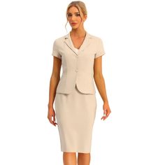 Looking for a sophisticated and elegant outfit for the workplace? Look no further than this classy top and pencil skirt set! With a notch lapel and an elastic waistband pencil skirt, this set is the perfect combination of comfort and style. Dress it up for a business meeting or keep it professional for a day in the office. This versatile set is also suitable for a variety of occasions, including school, interviews, evening parties, and even daily wear. So why wait? Add this must-have set to your Business Casual Skirt, Apricot Clothing, Blazer And Skirt Set, Business Skirt, Simply Dress, Ottoman Slipcover, 2 Piece Suit, Skirt Suit Set, Business Suit