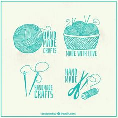 hand made crafts are featured in this blue and white poster with the words, handmade crafts