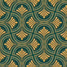 an art deco wallpaper pattern in blue and gold