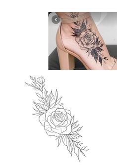 a woman's foot with a rose tattoo on the side and an image of a flower