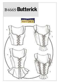 the butterick sewing pattern is shown in three different styles, including bustier and corse