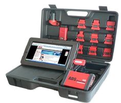 an open toolbox with tools in it on a white background, including a tablet