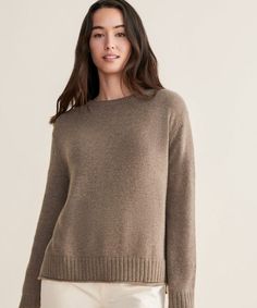 Everyday Spring Sweater With Ribbed Cuffs, Fall Layering Sweater With Relaxed Fit, Elegant Sweater With Soft Texture For Layering, Spring Crew Neck Cashmere Tops, Spring Cashmere Crew Neck Top, Cashmere Crew Neck Top For Layering, Cozy Everyday Top For Fall, Comfortable Everyday Tops For Fall, Comfortable Tops For Everyday Fall Wear