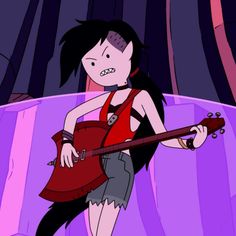 a cartoon character holding a guitar in her hand