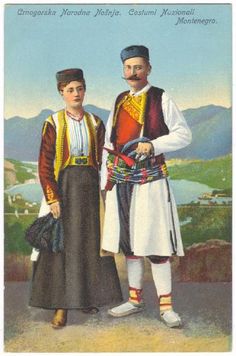 an old postcard shows two men in traditional clothing