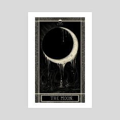 the moon tarot card with dripping water on it