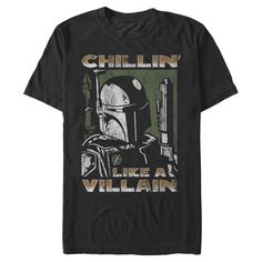 a black t - shirt with the words chillin like a villain in front of it