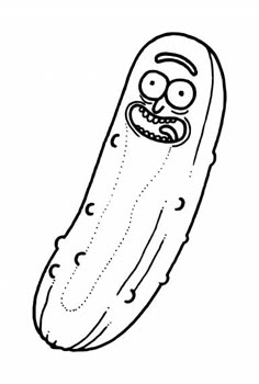 a cartoon pickle with eyes and mouth drawn in black ink on a white background