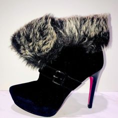 Paris Hilton Black Suede, Fur Lines Stiletto Boots Sz 5.5 Paris Hilton Shoes, Beige Slippers, Grey High Heels, Studded Ankle Boots, Club Shoes, Tan Boots, Stiletto Boots, White Houndstooth, Platform Ankle Boots