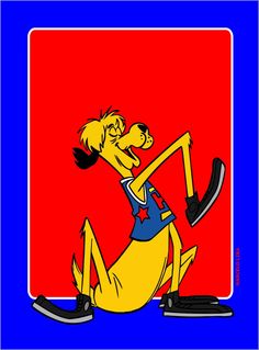 an image of a cartoon dog doing tricks on the ground with his legs crossed and feet spread out