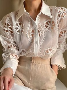 Shipping: Worldwide Express Shipping AvailableDelivery time: 7-15Days Fast ShippingReturns: Fast refund, 100% Money Back Guarantee. Experimental Dresses, Blouse Korean Style, Slim Blouse, Mesh Pattern, Eyelet Blouse, Women White Blouse, White Lace Blouse, Shirt Female, Bubble Sleeve