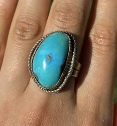 Native American Sterling Silver Blue Turquoise Ring. Size 9.5 Artist: N Width: 1.1 inch by 0.75 inch Best Offers Accepted! Blue Turquoise, Silver Blue, Womens Jewelry Rings, Turquoise Blue, Rings Statement, Sterling Silber, Blue And Silver, Turquoise Ring, Statement Rings