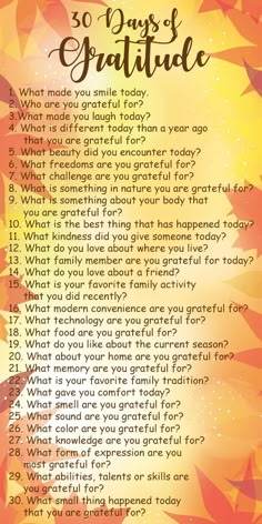 an orange and yellow background with the words 50 days of gratitude written in black on it