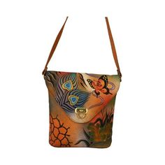 Anna by Anuschka Women's Hand Painted V Shaped Flap Bag 8059, Peacock Collage Peacock Collage, Bags Online Shopping, Cute Bag, Flap Bag, V Shape, Leather Crossbody Bag, Leather Crossbody