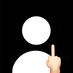 a hand pointing at two white circles on a black background with one finger up and the other thumb down