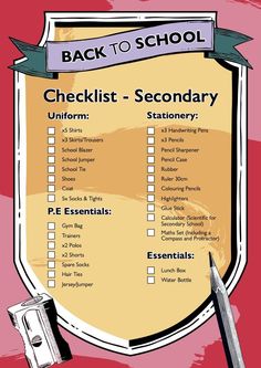 the back to school checklist is shown with a pen and paper on it,