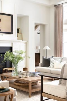 a living room filled with furniture and a fire place in front of a painting on the wall