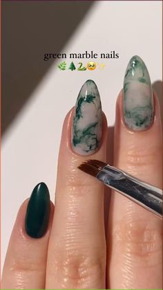 Trendy Spring Nail Inspiration to Inspire Your Next Mani 2024 | Spring Nails 2024 Trends Nail Green Colors, Nail Green Ideas, Nails Trendy 2024, Dark Color Nail Art, Gel Nail Designs Tutorial Step By Step, Moss Agate Nails, Nails 2024 Green, Nail Idea Green, How To Make Marble Nails