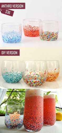 three different types of glasses with sprinkles on them