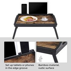 Black & Brown Bed Tray with Foldable Legs FredCo Bed Tray Table, Romantic Breakfast, Portable Workstation, Ways To Wake Up, Brown Bed, Portable Desk, Bed Tray, Breakfast Tray, Black Bamboo