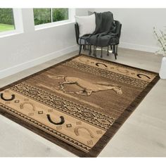 a brown rug with an animal design on it