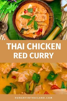 thai chicken red curry soup in a bowl