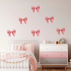 Bow decals for kids room, watercolor sticker by KiraArtDecals. Watercolor girls decal, wall decal nursery, art deco wall art, baby girl nursery. Perfect gift for a newborn, or looking to enhance your space with cute decor, our delightful collection effortlessly turns your baby's room into a secure, cozy sanctuary radiating positivity and charm. Crafted from 100% interior-safe, removable, high-quality adhesive vinyl. Vibrant decals for kids room wall decor. Butterfly Decals, Nursery Room Decoration, Room Watercolor, Deco Wall Art, Wall Decal Nursery, Girl Decals