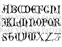 an old fashioned alphabet with the letters and numbers in black ink on a white background