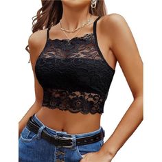 *This Exquisite Lace Bralette Crop Top Is Made Of 50% Polyester, 50% Acrylic, Designed With Eye-Catching Scalloped Lace Trims. *Delicate Lace Design And Partially Opaque Lining, Sexy And Charming. Special Racerback Bralette With Center Cutout On The Back. *The Racerback Lace Bralette With A Variety Of Features Such As Soft, Stretchy, And Comfortable With Adjustable Straps, Will Fit For A-C Cups. *Suitable For Both Women And Girls. Great For Underlaying Or Wearing It As A Sexy Crop Top.Wear It Wi Layered Cami, Cropped Camisole, White Bralette, Fancy Tops, Cute Dress Outfits, Bralette Crop Top, Black Crop Top, Striped Crop Top