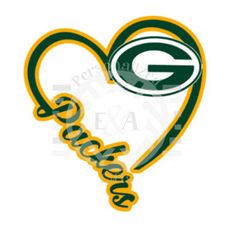 the green bay packers logo is shown in this heart shaped design, with the word's name on it