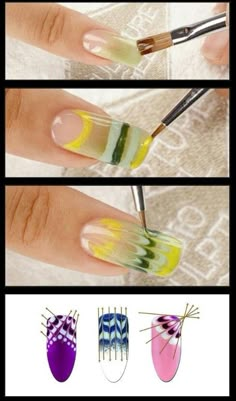 Swirl Nails Tutorial, Peacock Nails, Manicure Tutorials, Swirl Nails, Nails Tutorial, Nail Art For Beginners, Nail Art Designs Diy, Striped Nails, Art Brush