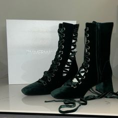 Stunning Green Velvet Boots With Side Zip, Perfect Condition With Box Retail Is $1095 Evening Boots With Laces And Round Toe, Elegant Closed Toe Lace-up Boots With Leather Sole, Lace-up Round Toe Evening Boots, Elegant Suede Lace-up Boots For Formal Occasions, Elegant Formal Suede Lace-up Boots, Luxury Lace-up Boots For Formal Occasions, Winter Evening Lace-up Boots, Luxury Formal Lace-up Boots, Luxury Suede Lace-up Boots