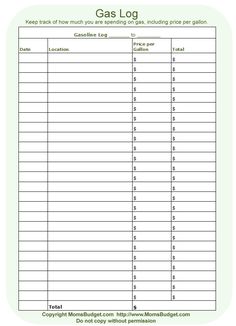 the gas log sheet is shown in green and has an image of a man standing next to it