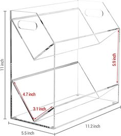 an image of a clear box with measurements for the top and bottom section on it