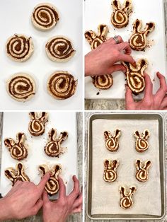 the process of making cinnamon buns with pretzels in the shape of rabbits