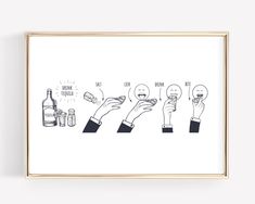 a framed print with four different types of hand gestures