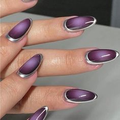 Super Cute And Stylish Ships In 5-10 Business Days Purple And Blue Nail Art, Magenta Cat Eye Nails, Dark Purple Red Nails, Japanese Hard Gel Nails, Cool Almond Nails Designs, Eggplant Purple Nails, Cool Simple Nails, Cat Eye Gel Polish Designs, Wine Purple Nails