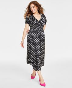 in stock Long Dress Casual, Plus Size Maxi, Cherry Print, Short Styles, Midi Short Sleeve Dress, Plus Size Maxi Dresses, Deep Black, Trendy Plus Size, Printed Shorts